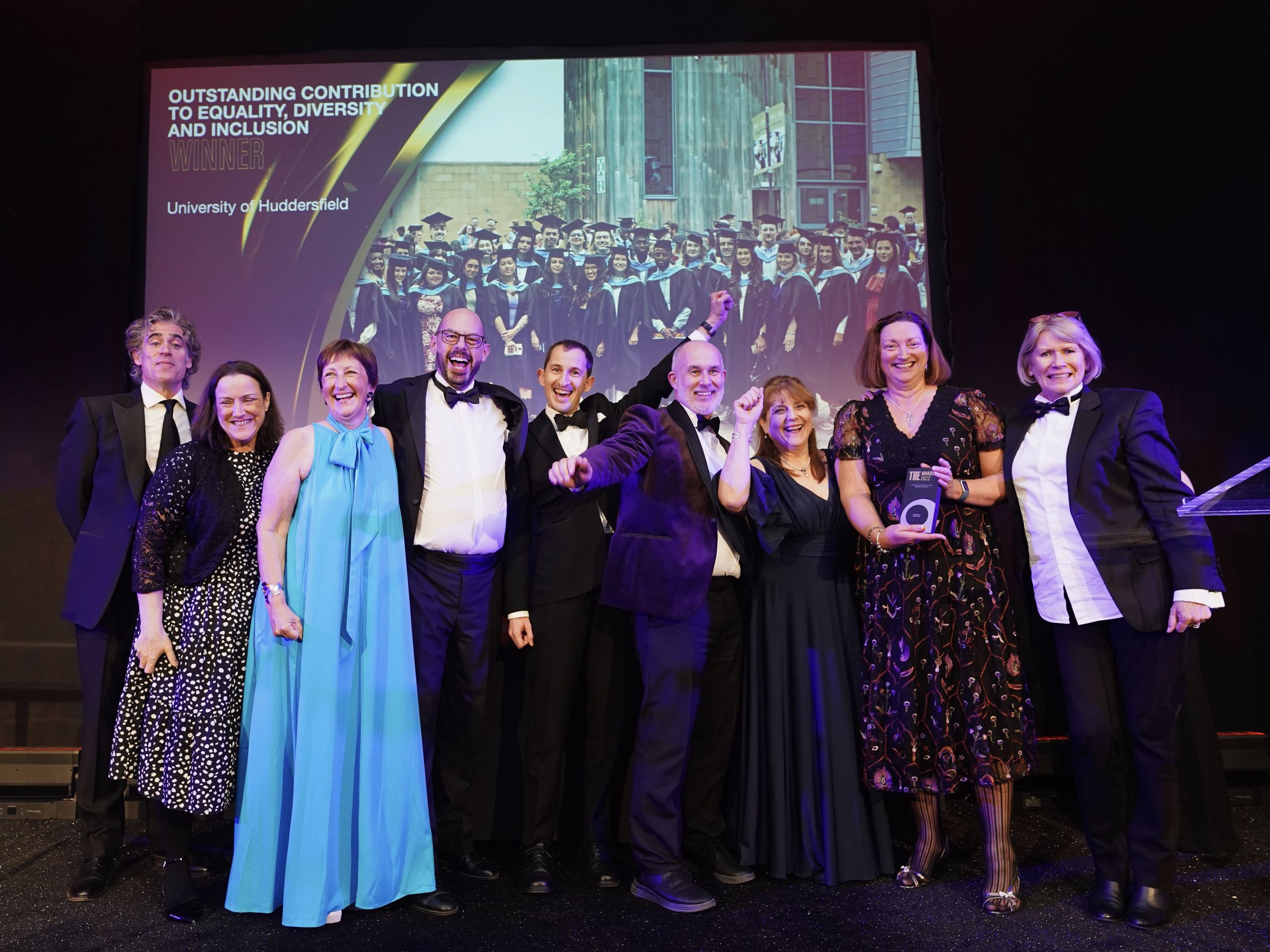 Photo of the winning team of the 2022 Times Higher Education award for Outstanding Contribution to Equality, Diversity and Inclusion